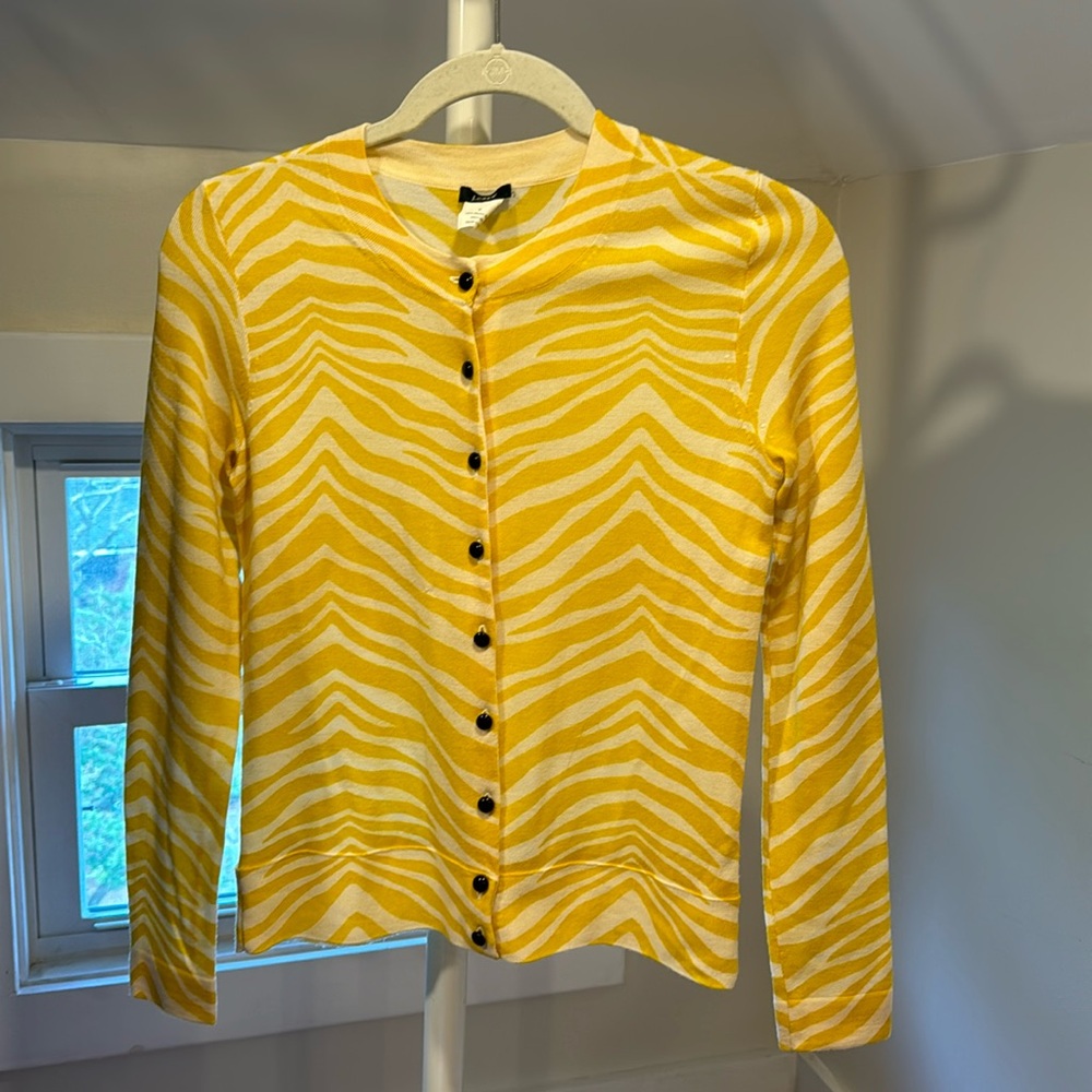 Jcrew merino wool yellow zebra cardigan, Size small